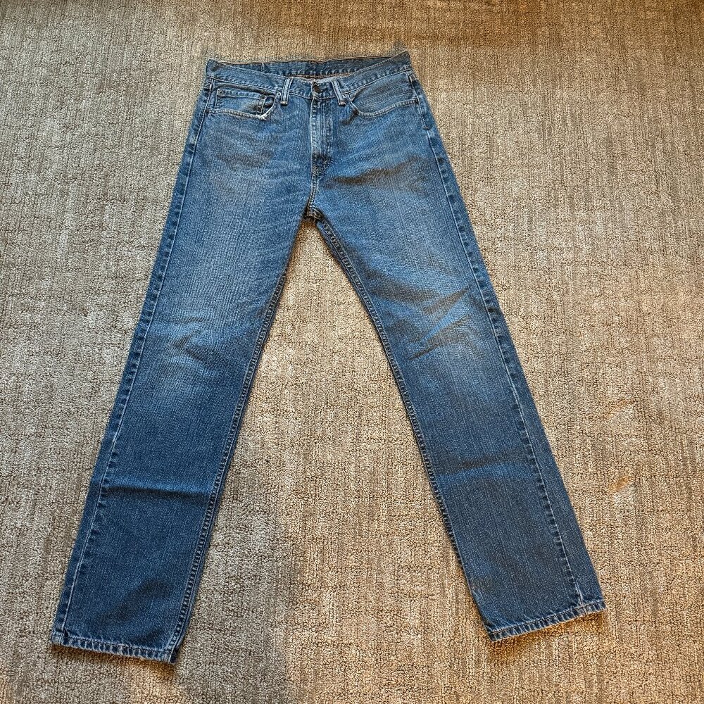 Levi's 505 Jeans Men's 34x34 Blue Distressed Regular Fit Straight Leg Denim